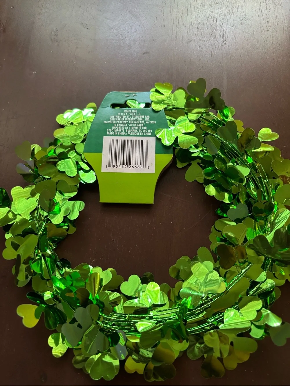 St. Patrick’s Day Shamrock Garland 25 FT  Green clover wire garland part decor